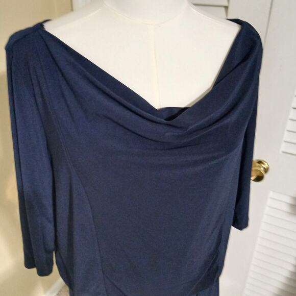 Emma & Michele Large NAVY ROMPER Poly/spandex blend half-sleeve draped neckline - Picture 1 of 16